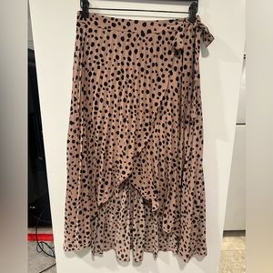 She + Sky Skirt: Pink & Black Printed Pleated Faux Wrap